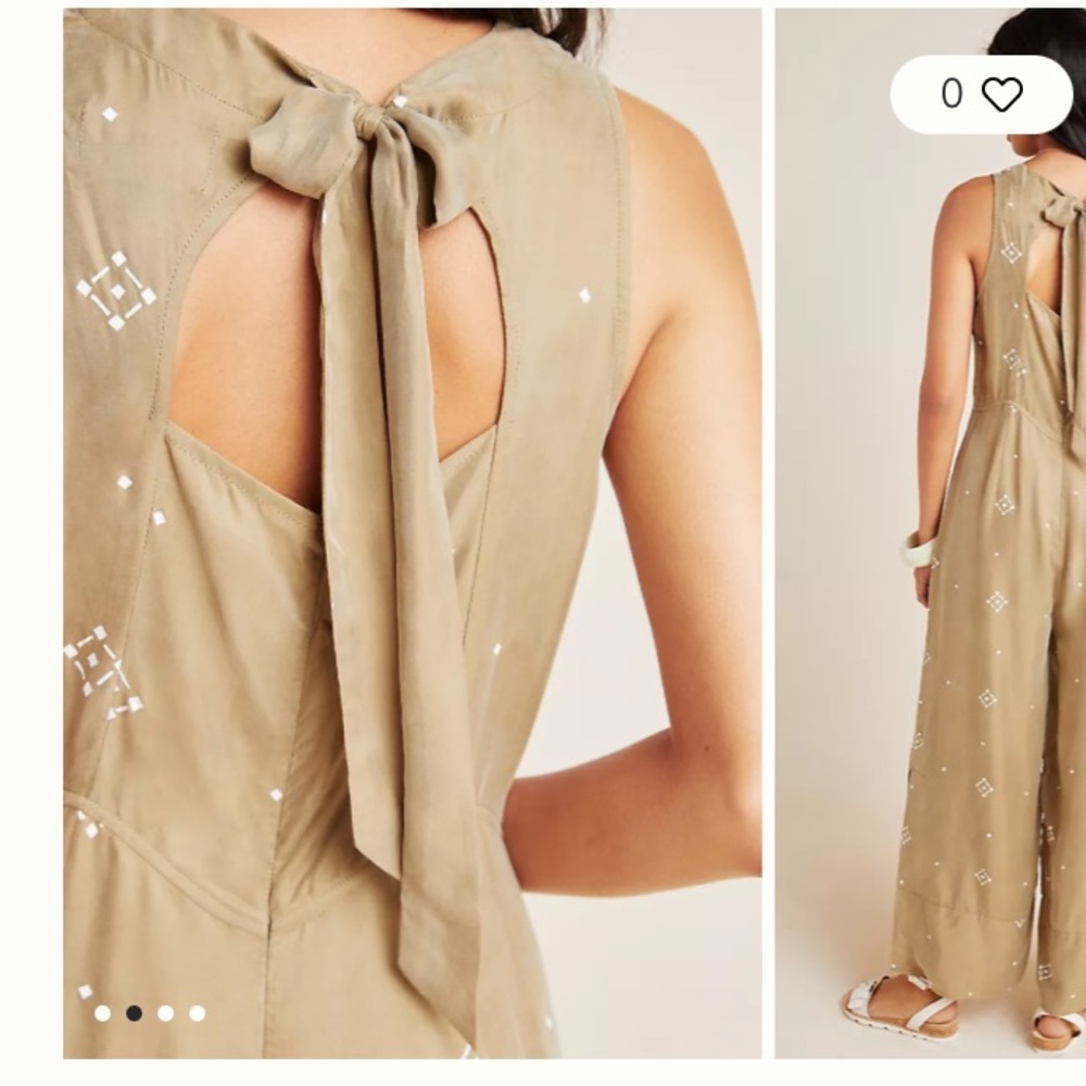 Anthropologie Sancia Carmela Wide-Leg Jumpsuit. Size: S. Tan & White - Picture 3 of 13